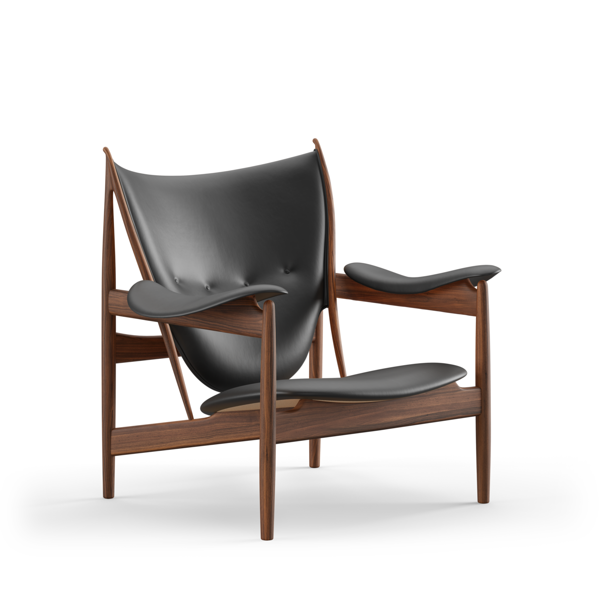 Finn Juhl Høvdingen / Sort lær - Oljet Valnøtt