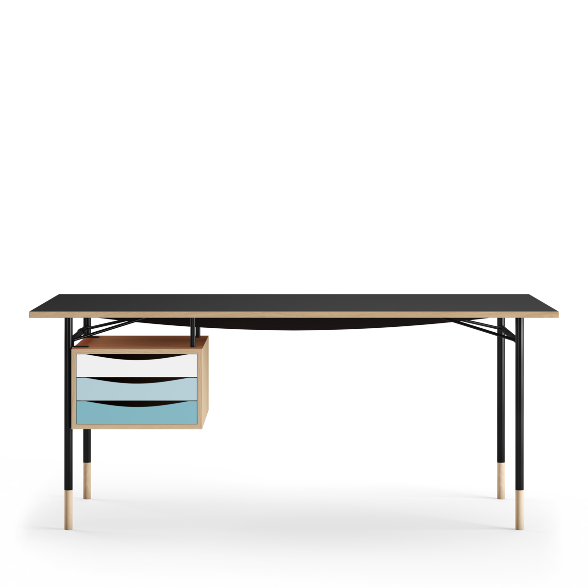 Finn Juhl Nyhavn Skrivebord / Linoleum - Lys eik - Kalde toner